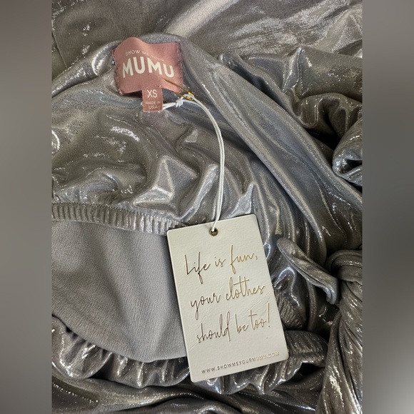 Show Me Your Mumu Genevieve One-Shoulder Wrap Mini Dress Silver Size XS - Picture 3 of 5